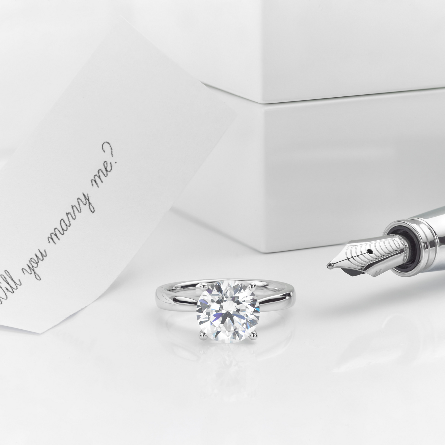 Silver and diamond ring with custom gift box 